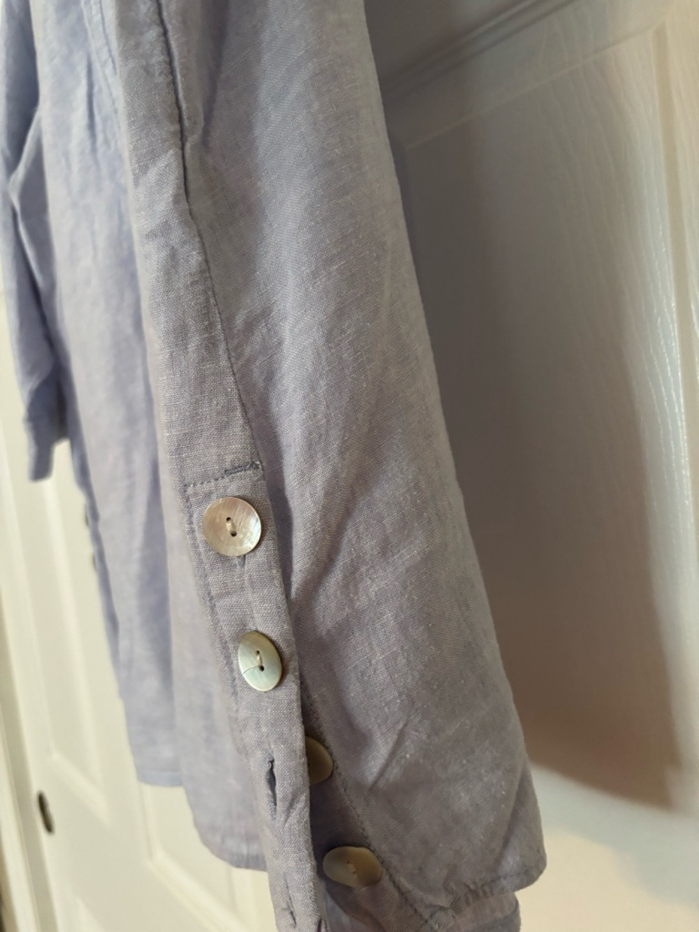 Sigrid Olsen Light Blue V-Neck Tunic with Side Button Detail - Picture 5 of 11